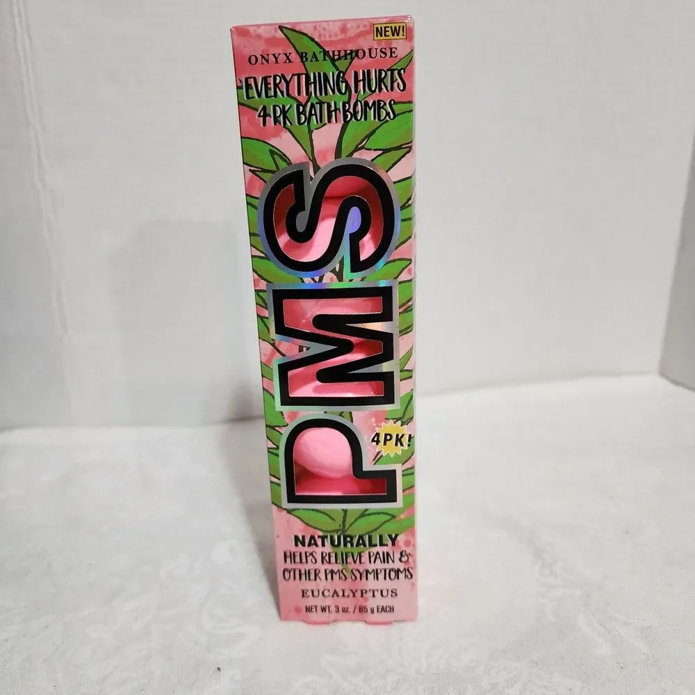 New Onyx Bathhouse PMS Infused Eucalyptus 4 Bath Bombs Set 12 oz 340 gr